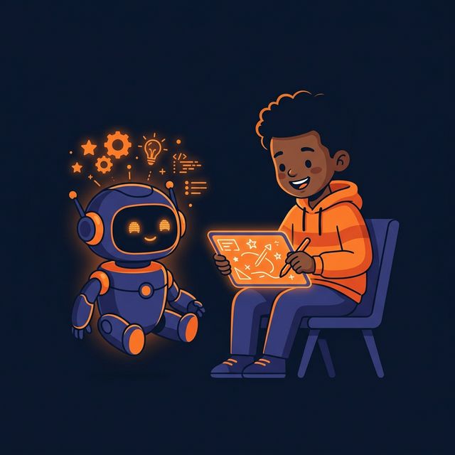 Student drawing with AI robot
